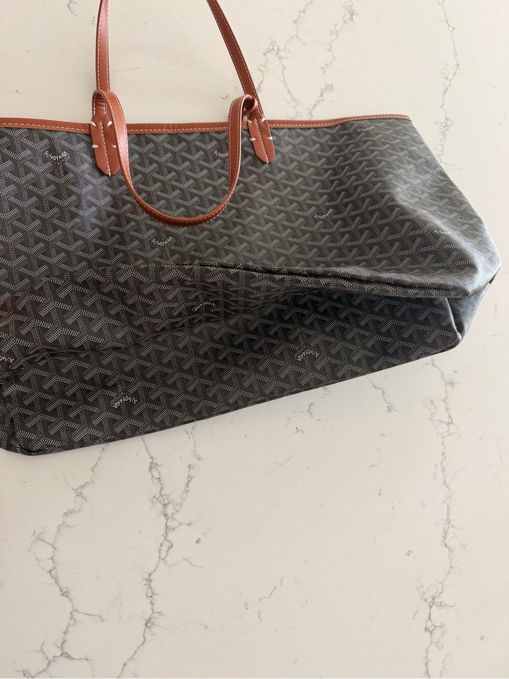 Brown Patterned Tote Bag with Tan Trim - Picture 3 of 3